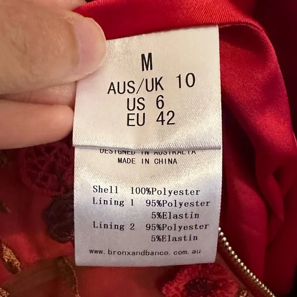 Bronx and Banco Della Rouge Mini Dress Red Floral Sheer Embellished Sz Medium 6 - Picture 5 of 12